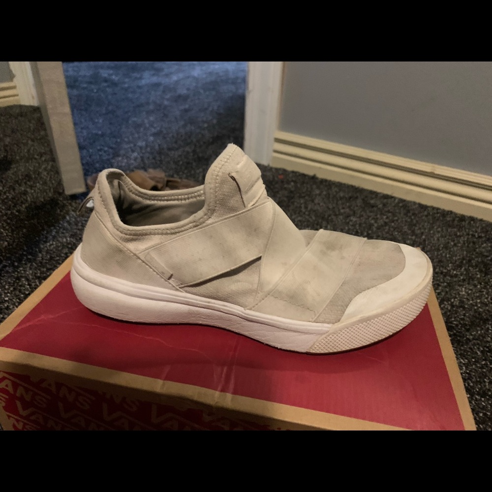 White slip on vans with straps